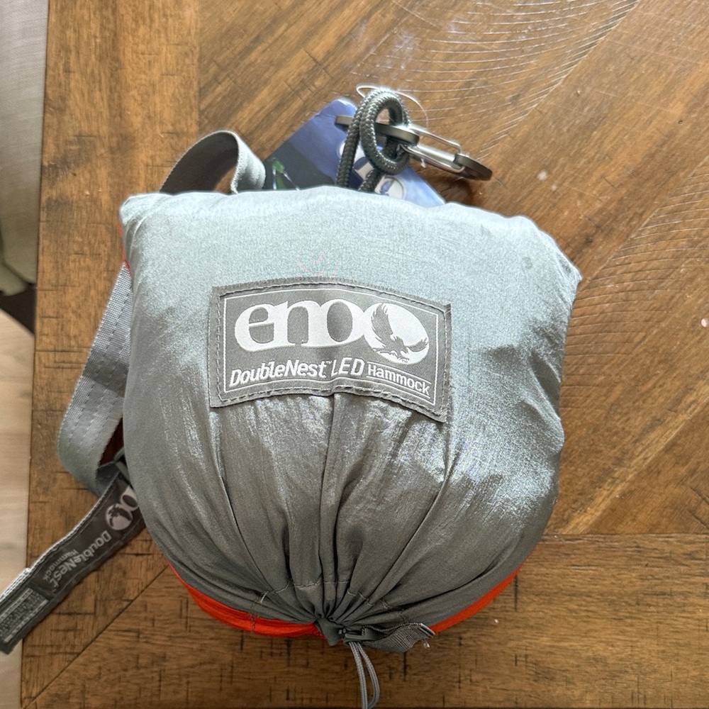 NWT ENO DoubleNest LED Hammock in Gray and Orange with hammock straps